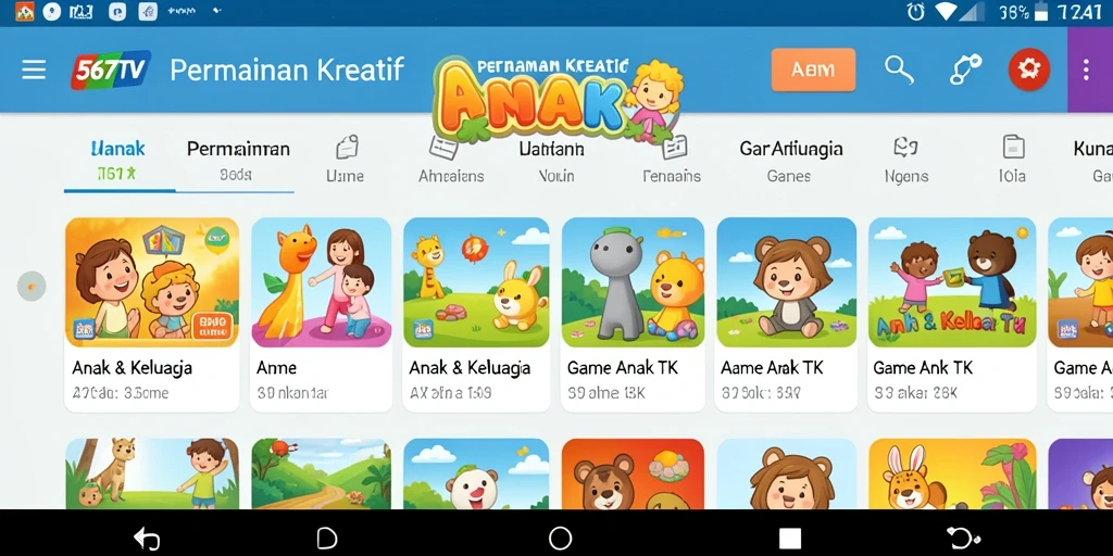 Antarmuka aplikasi 567TV yang ceria dan interaktif untuk anak-anak.