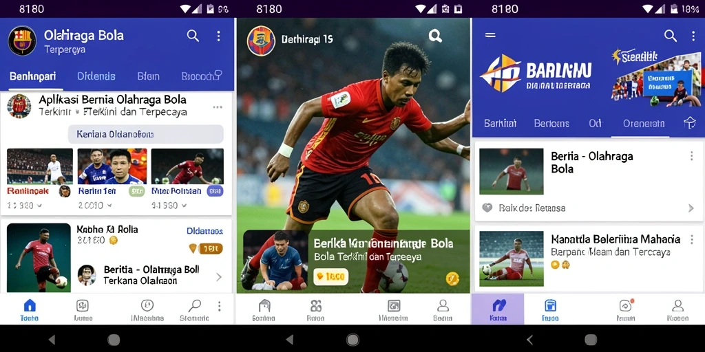 Antarmuka pengguna aplikasi 8180 yang menampilkan berita olahraga bola.