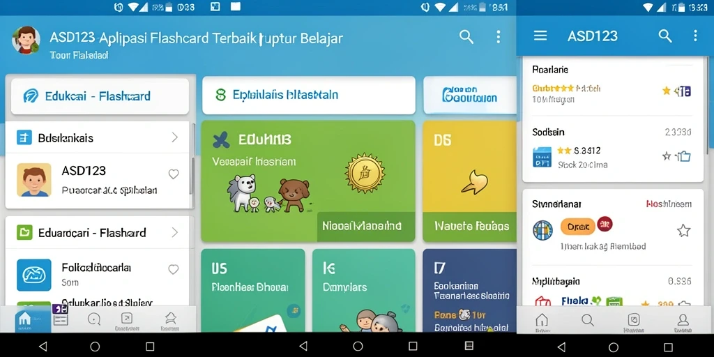 Screenshot utama ASD123 menampilkan tampilan antarmuka aplikasi Flashcard yang interaktif.