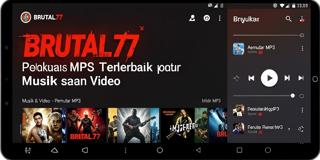 Tampilan antarmuka <strong>BRUTAL77</strong> yang elegan dan fungsional untuk Pemutar MP3.