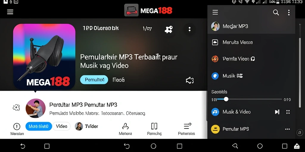 Antarmuka pengguna utama MEGA188 dengan fitur Pemutar MP3.