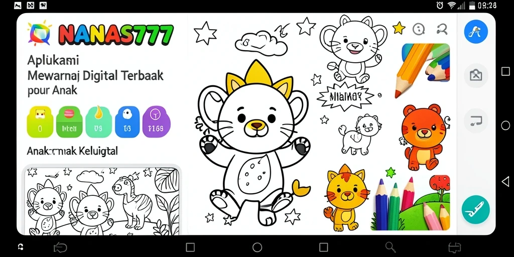 Tampilan antarmuka Mewarnai Digital yang interaktif dan ramah anak.