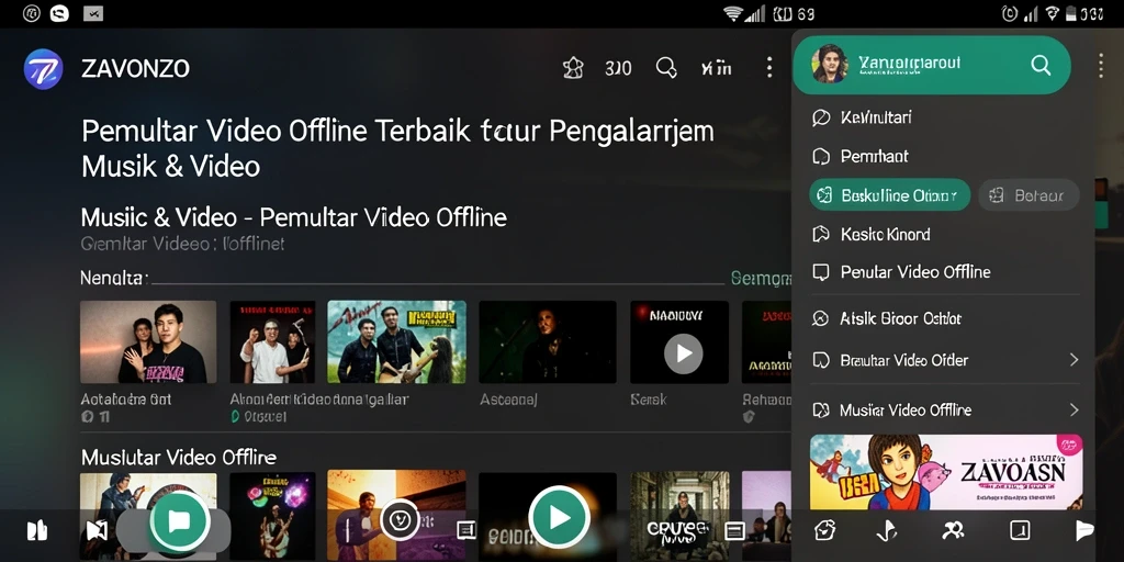 Antarmuka ZAVONZO menampilkan opsi pemutar video offline yang menarik.